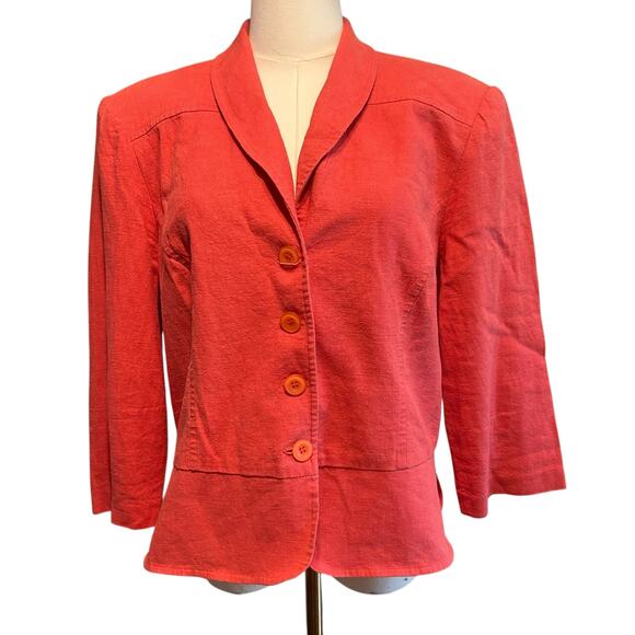 Miss Dorby VTG Blazer Bolero Jacket No Size Tag Orange Buttons Collar 3/4 Sleeve - Picture 1 of 10